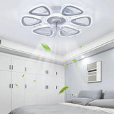 Flower-Shaped White LED Bedroom Ceiling Fan Light - Clowas