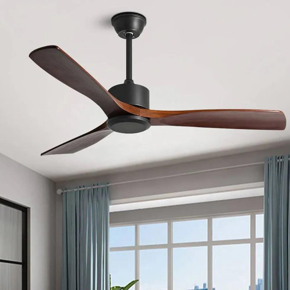 Walnut Wood Blade Black Rod Ceiling Fan Light - Clowas