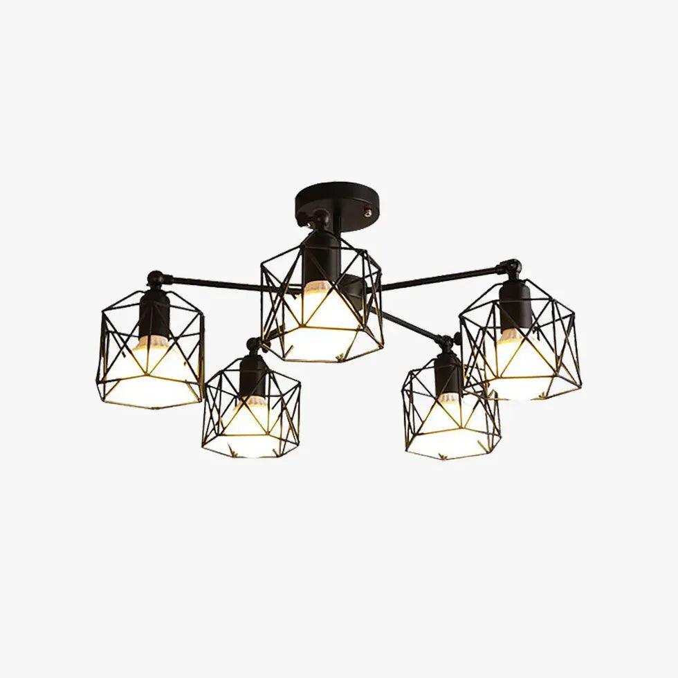 Geometric Metal Frame Black Industrial Pendant Light - Clowas