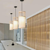 Hollowed Out Wood Rattan Dining Room Pendant Light - Clowas