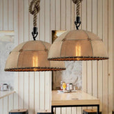 Semi-Circular Fabric Shade Vintage Pendant Light - Clowas