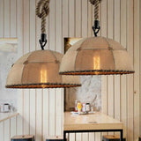 Semi-Circular Fabric Shade Vintage Pendant Light - Clowas