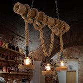 Jute Lantern Design Vintage Wooden Pendant Light - Clowas