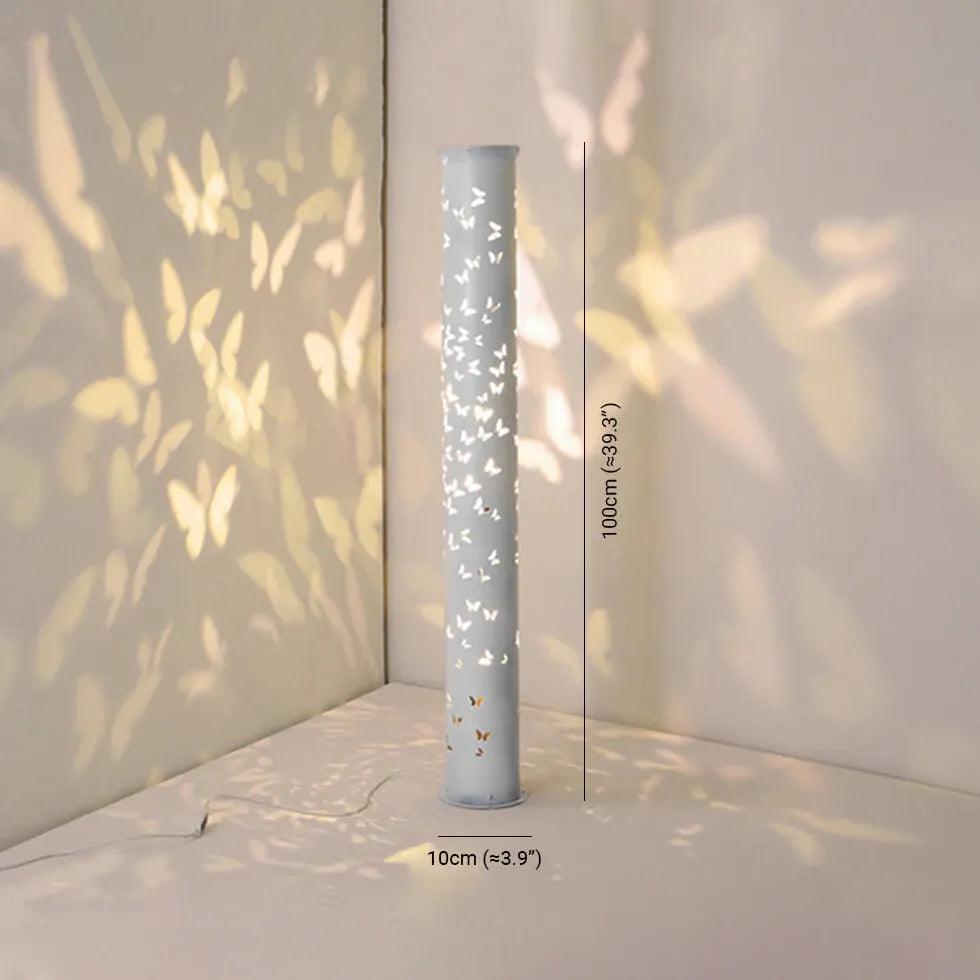 Cylindrical Butterfly Hollow Metal Black Floor Lamp - Clowas