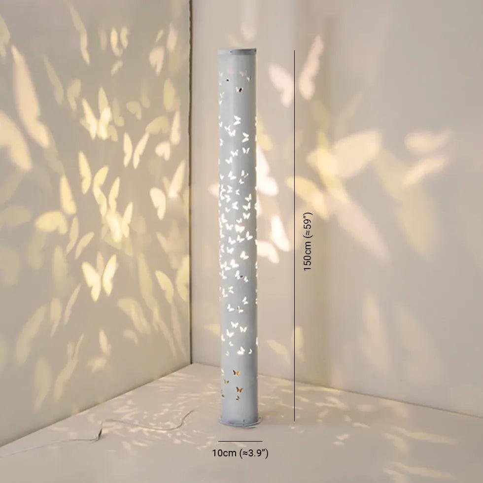 Cylindrical Butterfly Hollow Metal Black Floor Lamp - Clowas