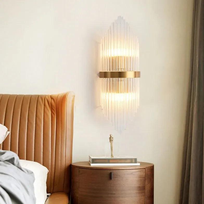 Gold Columnar Crystal Bedroom Wall Lights - Clowas