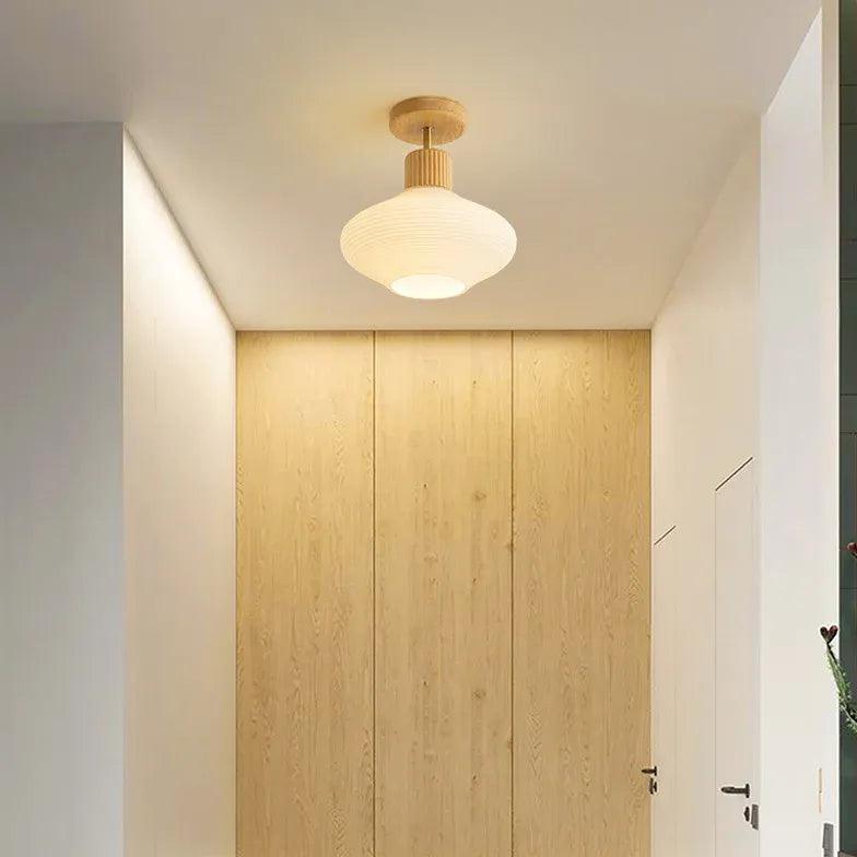 Wooden & White Glass Corridor Ceiling Light - Clowas
