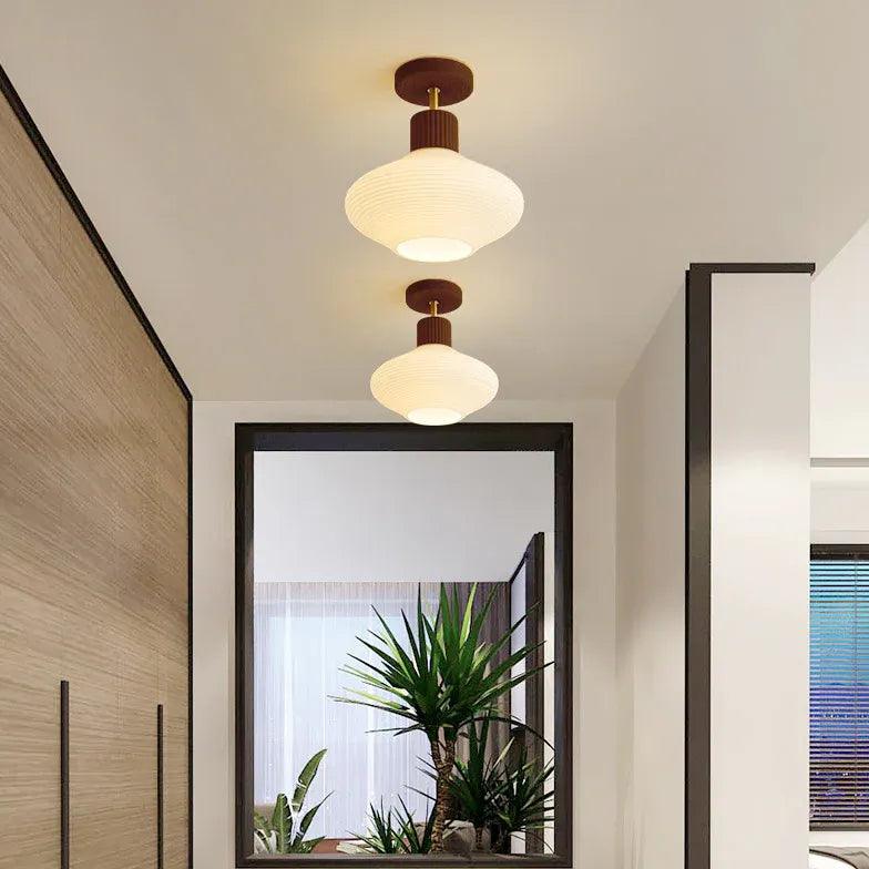 Wooden & White Glass Corridor Ceiling Light - Clowas