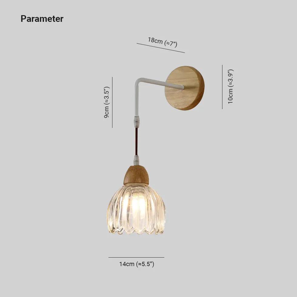 Glass and wooden base vintage wall lamp - Clowas