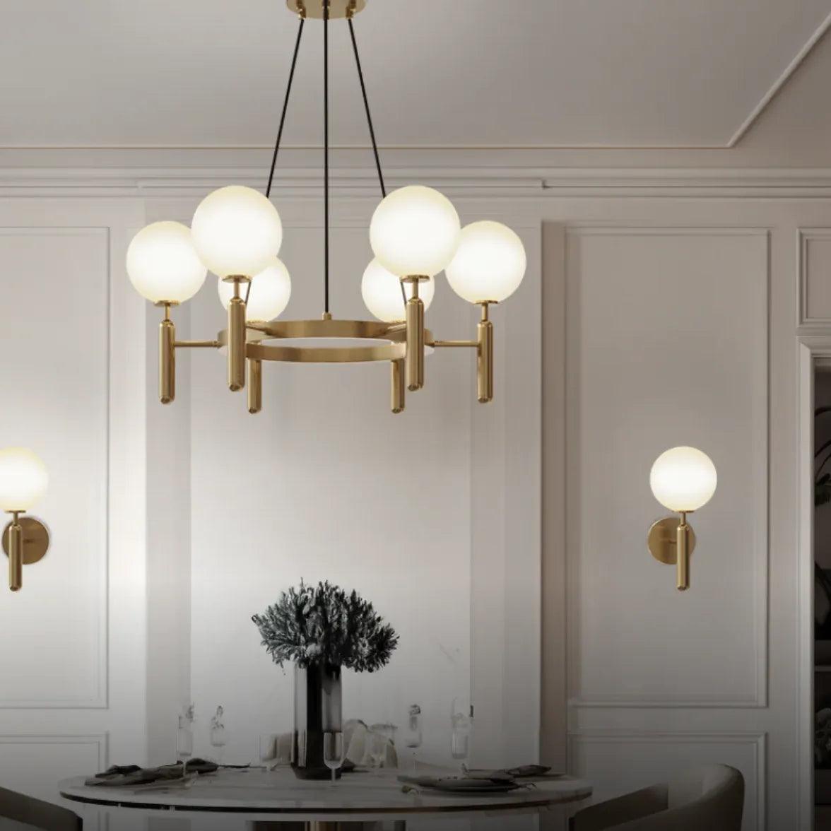 Plant Spherical Lampshade Glass Gold Chandelier - Clowas