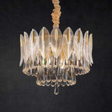 Crystal Leaf Adorned Golden Modern Chandelier - Clowas