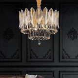 Crystal Leaf Adorned Golden Modern Chandelier - Clowas
