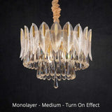 Crystal Leaf Adorned Golden Modern Chandelier - Clowas
