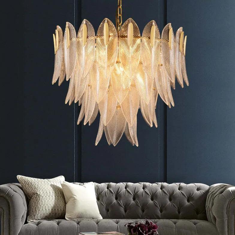 Unique Leaf-Shaped Gold Crystal Pendant Light - Clowas