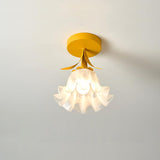 Hallway Flower Semi Flush Ceiling Light Glass with Anti Glare