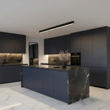 Minimalist Linear Flush Ceiling Light Black Metal for Living Room, Anti-Glare