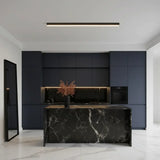 Minimalist Linear Flush Ceiling Light Black Metal for Living Room, Anti-Glare