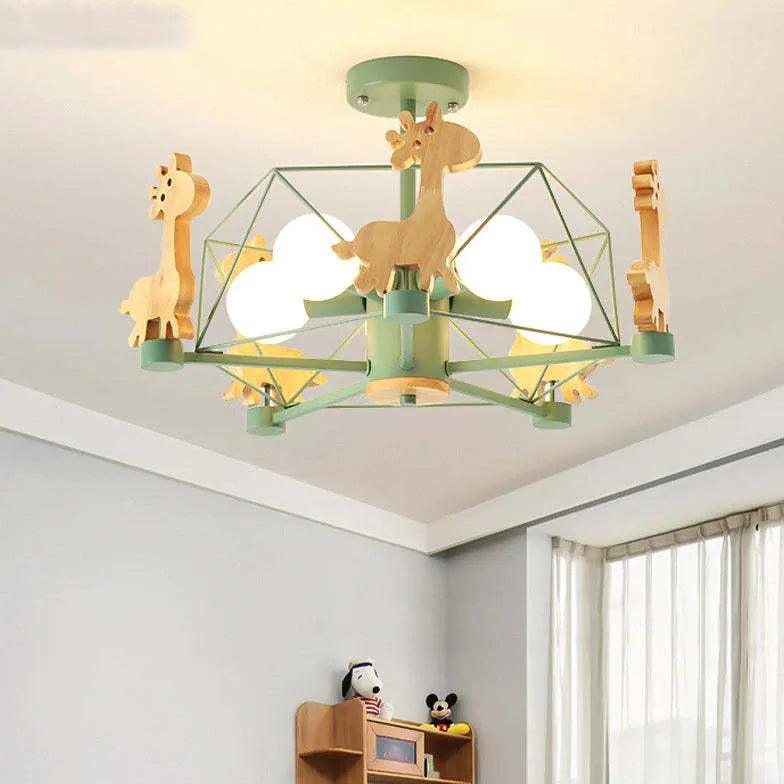 Giraffes Led Semi-flush Light Wood - Clowas