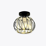 Lantern Iron Frame Crystal Flush Ceiling Lights - Clowas