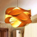 Irregular Wood Veneer Design Pendant Lights for Bedroom