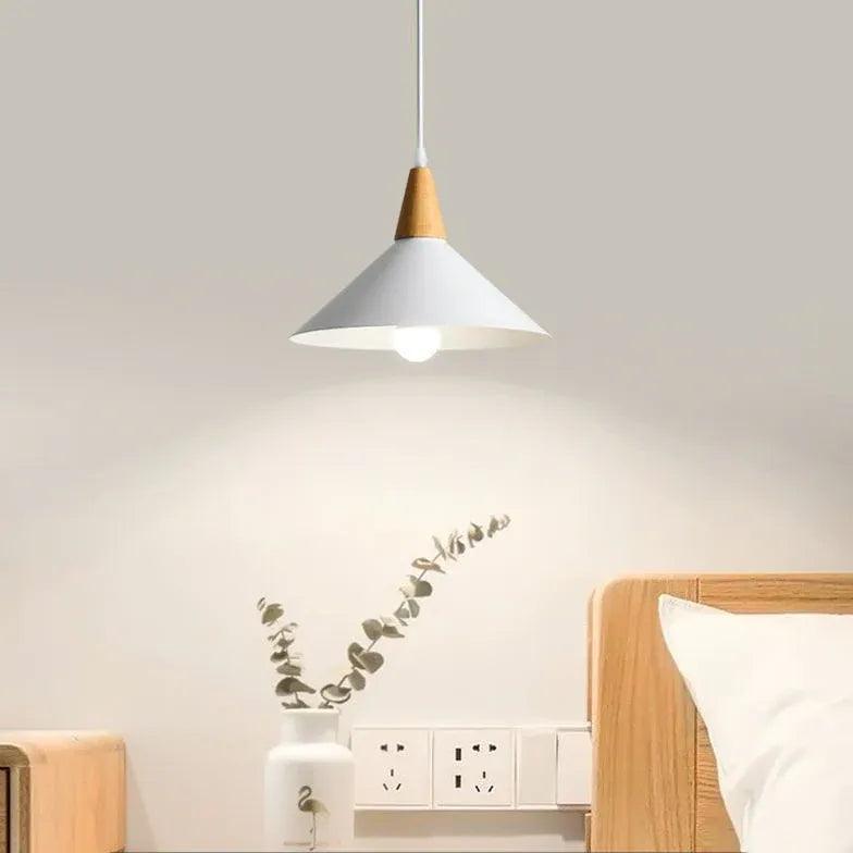 Wooden Handle Modern White Pendant Light - Clowas