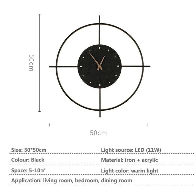Golden Wall Clock Warm White Wall Lamp - Clowas
