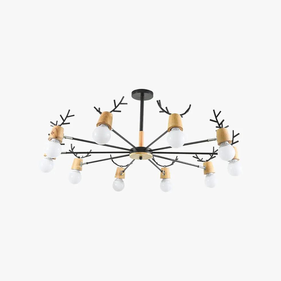 Multi-Armed Deer Head Wooden Chandelier - Clowas