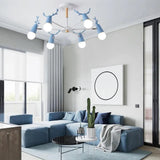 Multi-Armed Deer Head Wooden Chandelier - Clowas