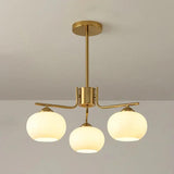 Cream Style Persimmon Glass Brass and Glass Chandelier