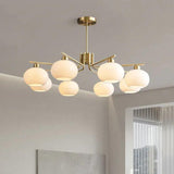 Cream Style Persimmon Glass Brass and Glass Chandelier