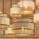 Multi Level Cylinder Rattan Vintage Pendant Light - Clowas