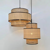 Multi Level Cylinder Rattan Vintage Pendant Light - Clowas