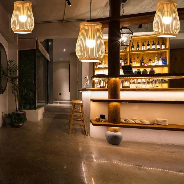 Oval Weaving Dining Room Wooden Pendant Light - Clowas