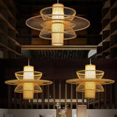 Contemporary Chinese Bamboo Woven Light Pendant for Living Room