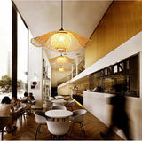 Natural Grid Restaurant Rattan Pendant Light - Clowas