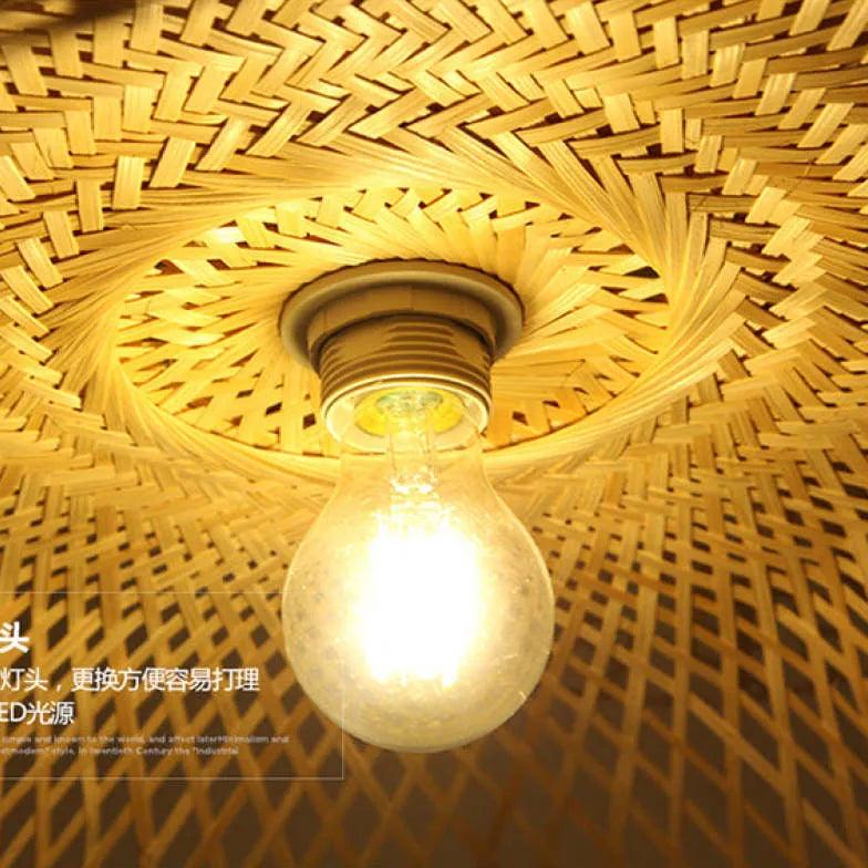 Natural Grid Restaurant Rattan Pendant Light - Clowas