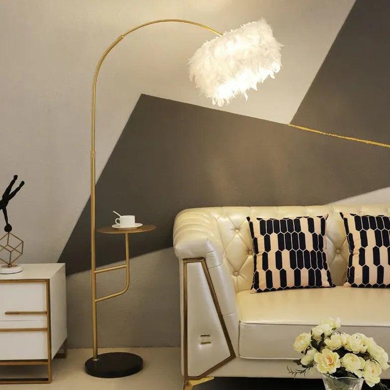 Metal Curved Coffee Table Feather Floor Lamp - Clowas