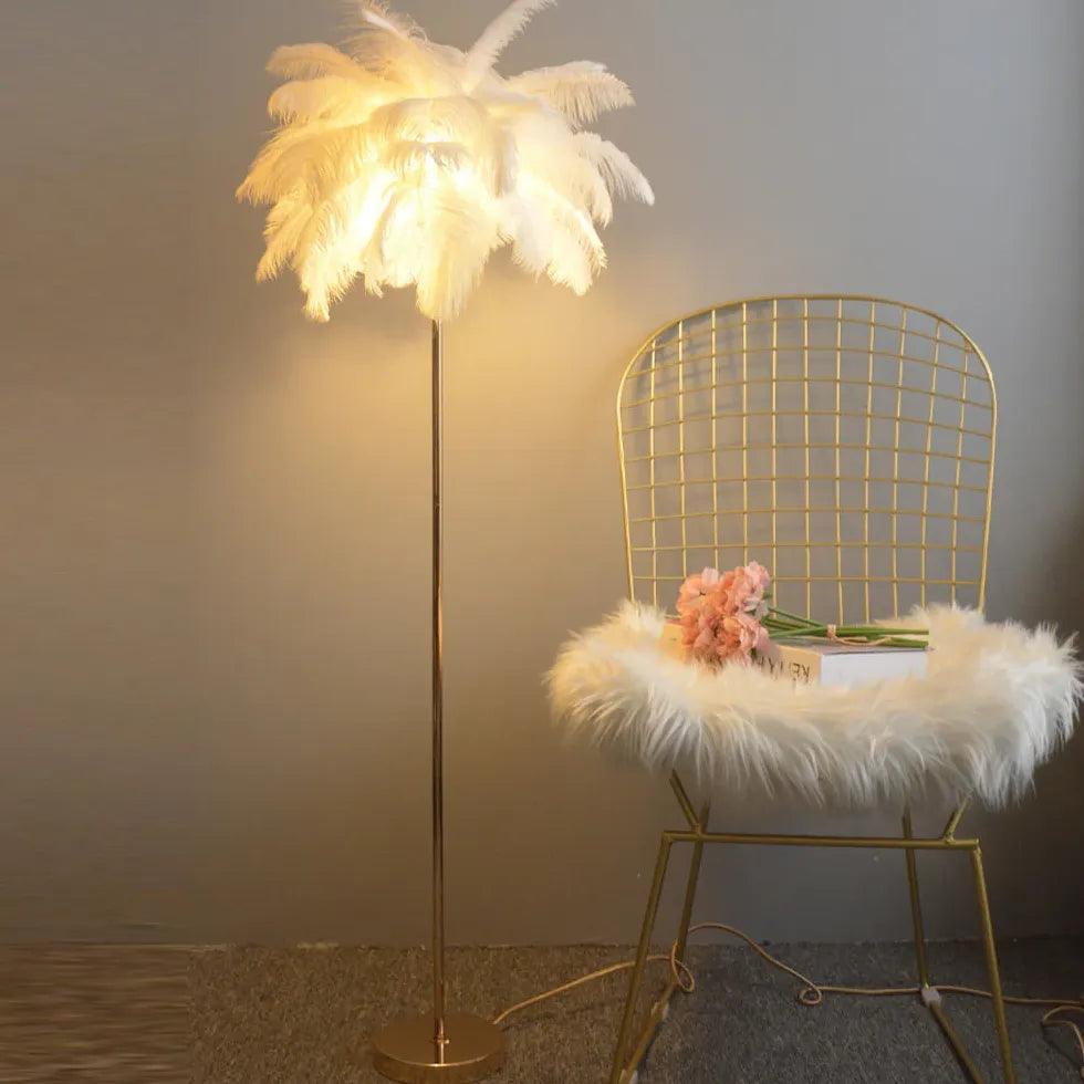 Warm White Feather Gold Floor Lamp - Clowas