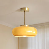 Bauhaus Retro Orange Glass Semi Flush Ceiling Light for Hallway