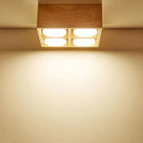 Square Double Lights Wooden Flush Ceiling Lights - Clowas