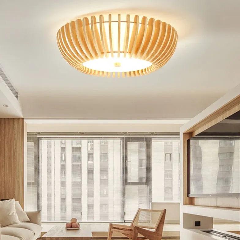 Pastoral Stripes Bedroom Wooden Flush Ceiling Lights - Clowas
