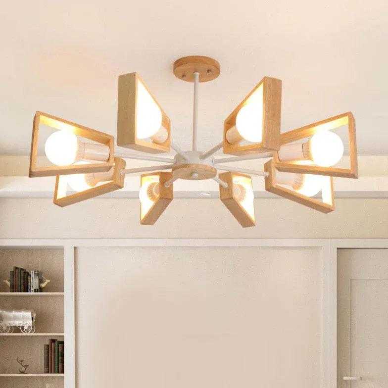 Multi-Arm Trapezoid Bedroom Wooden Pendant Light - Clowas