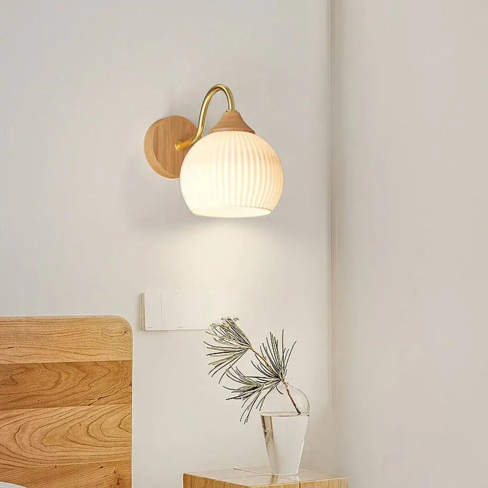Nordic Wooden Glass Bedroom Wall Lights - Clowas