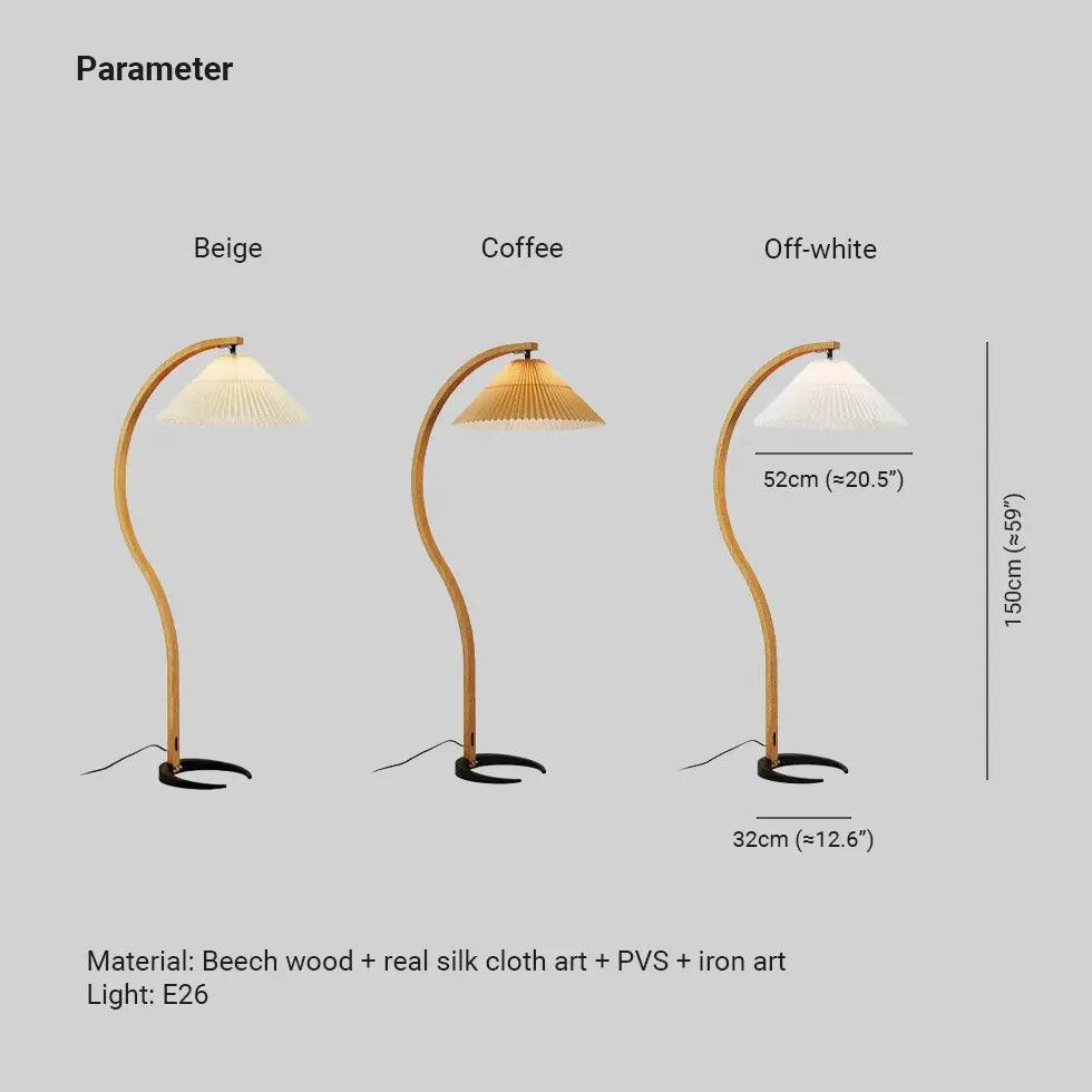 Wooden Curved Fabric Bedroom Floor Lamp - Clowas