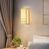 Japanese Craft Rectangular Bedroom Wooden Wall Lights