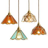 Colored Glass and Antique Brass Pendant Light
