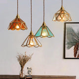 Colored Glass and Antique Brass Pendant Light
