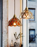 Colored Glass and Antique Brass Pendant Light