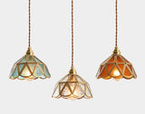 Colored Glass and Antique Brass Pendant Light