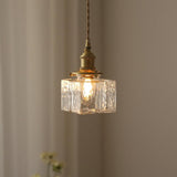 Vintage Brass Glass Square Pendant Light